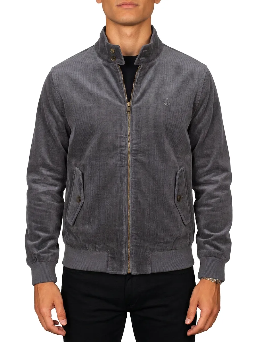 Men's Nautical Anchor Navy Corduroy Zip-up Jacket