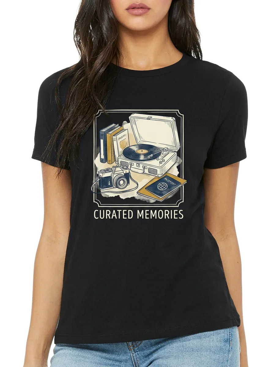 Women's Travel Inspired Curated Memories Record Camera Printed T-Shirt