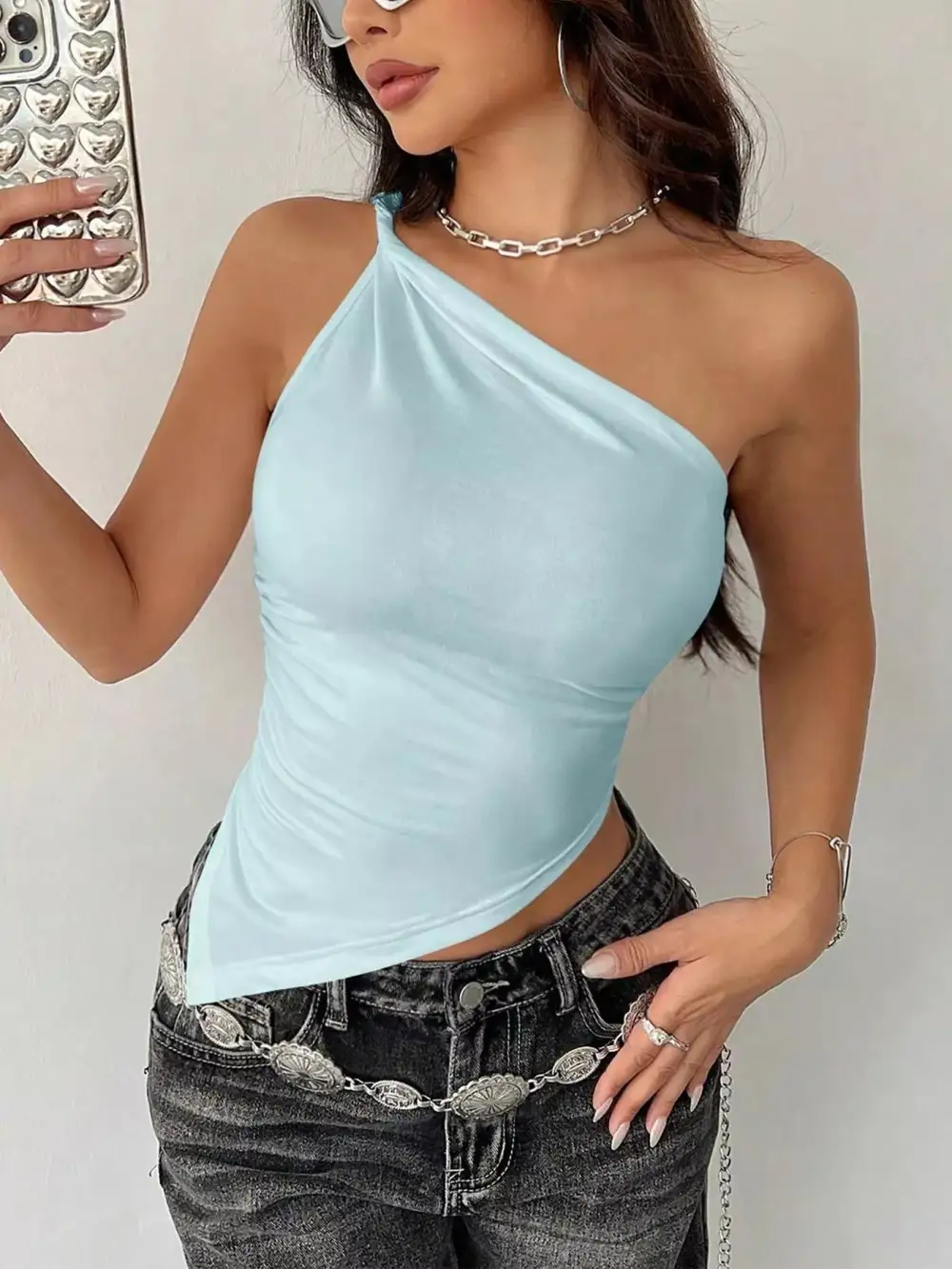 Asymmetrical One Shoulder Slim Fit Camisole Top