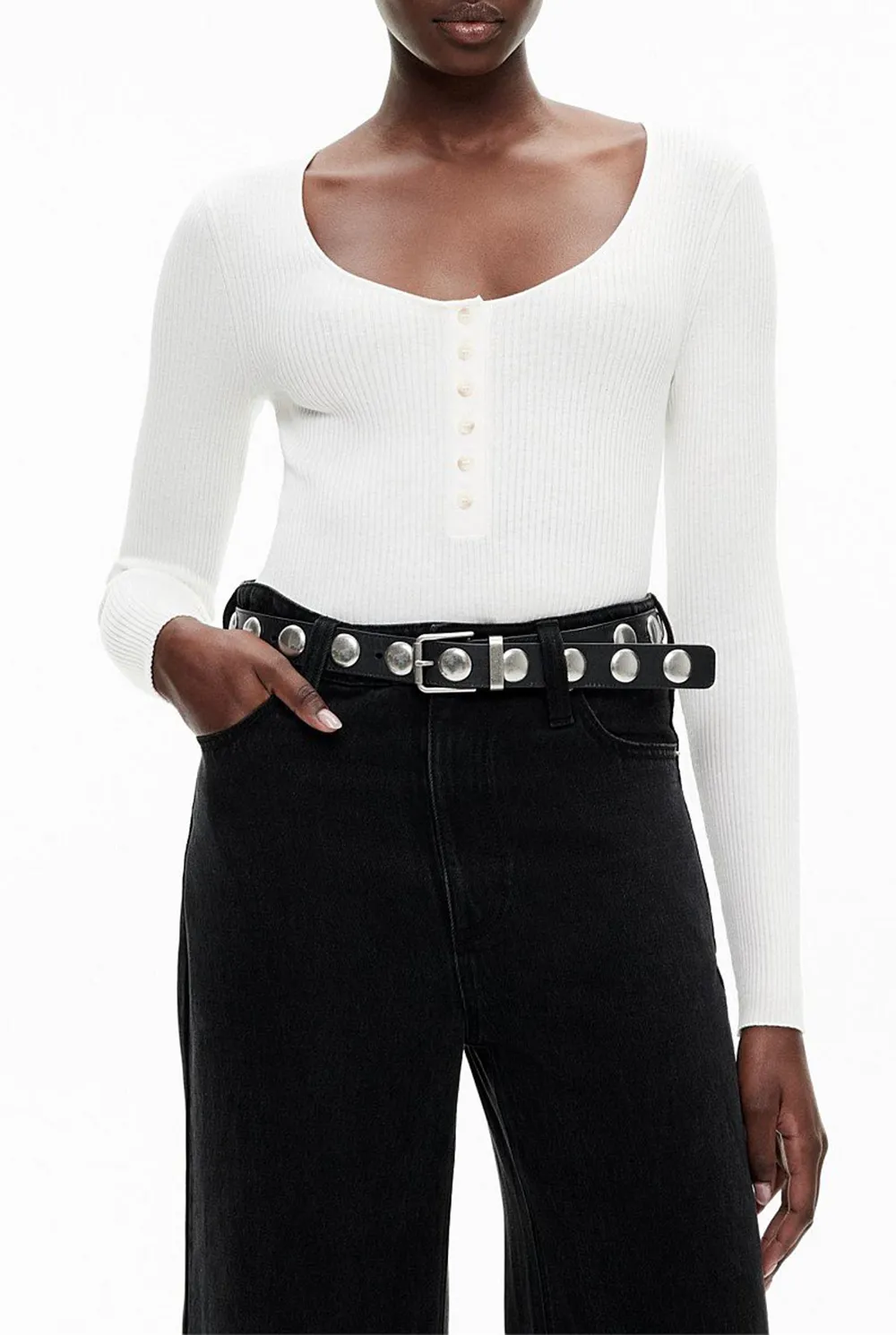 Round Neck Button-Up Knitted Sweater