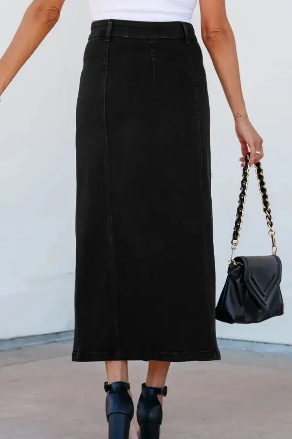 Denim Button Front Midi Skirt