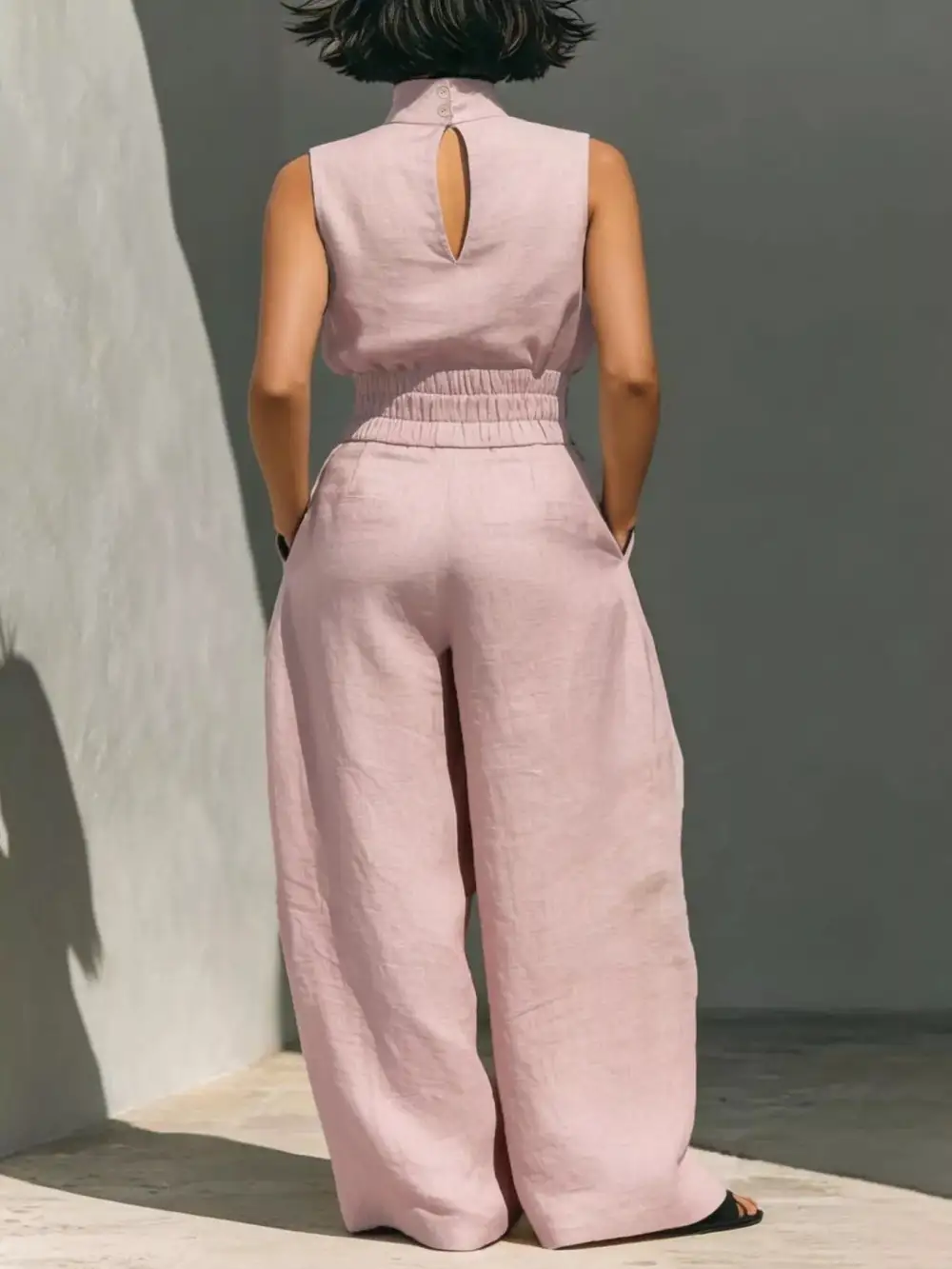 Turtleneck Sleeveless Top and Wide Leg Pants Set