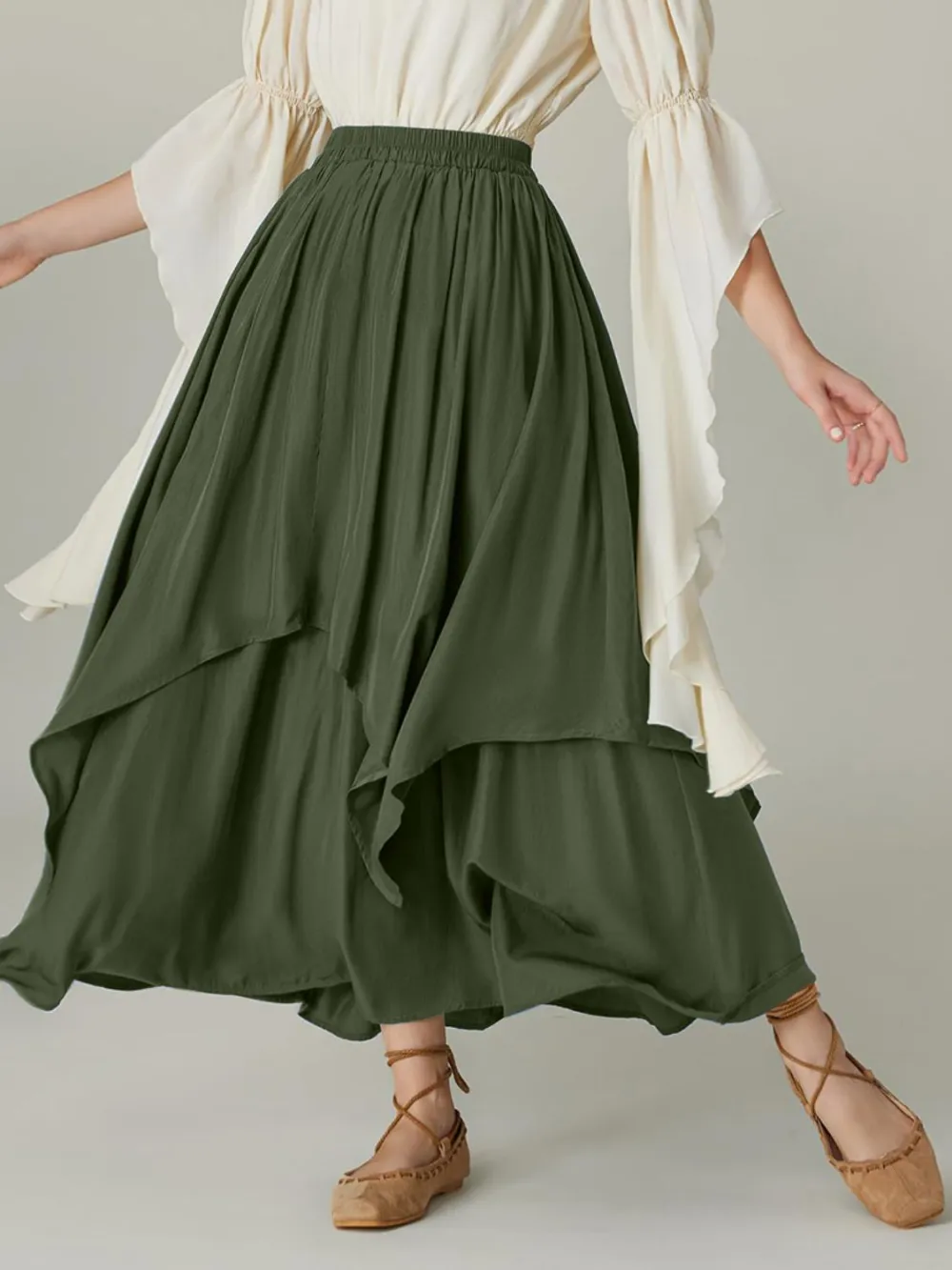 Smocked Waist Band Ruched Skirt