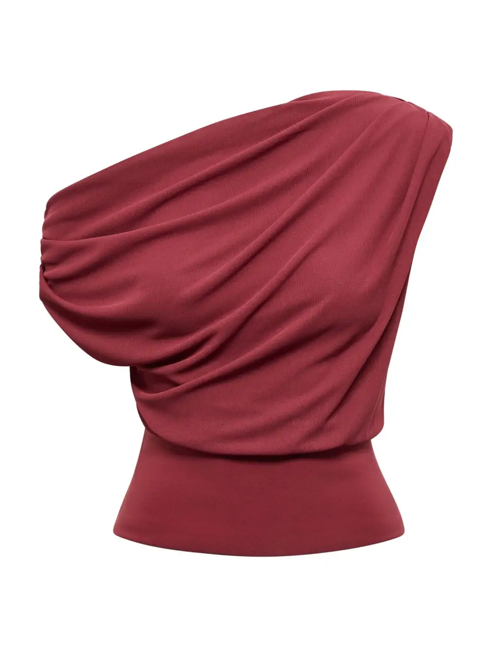 Burgundy Off-Shoulder Ruched Mesh Top