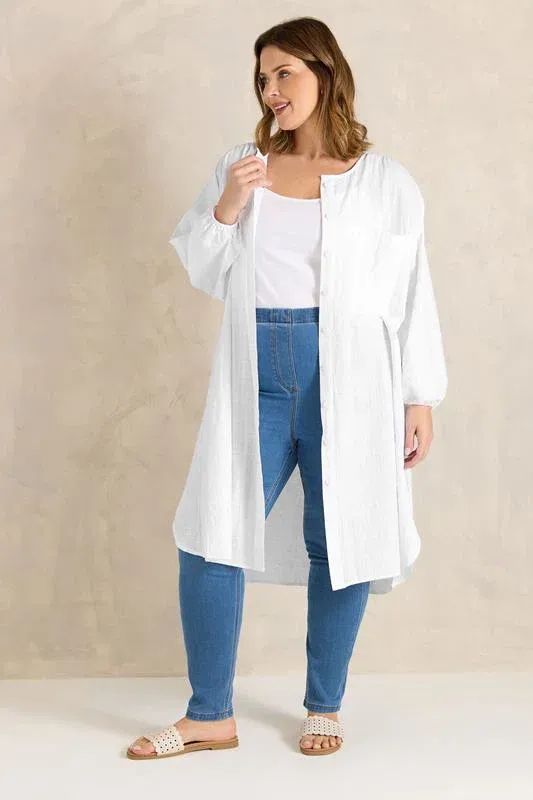 White Linen Longline Tunic Shirt