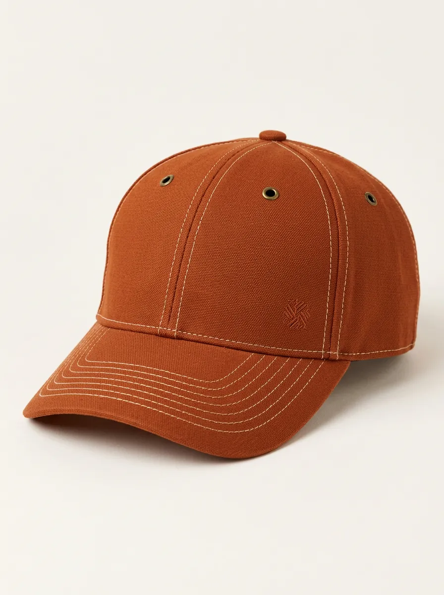 Rust Orange Minimalist Motif Baseball Cap with Embroidered Detail
