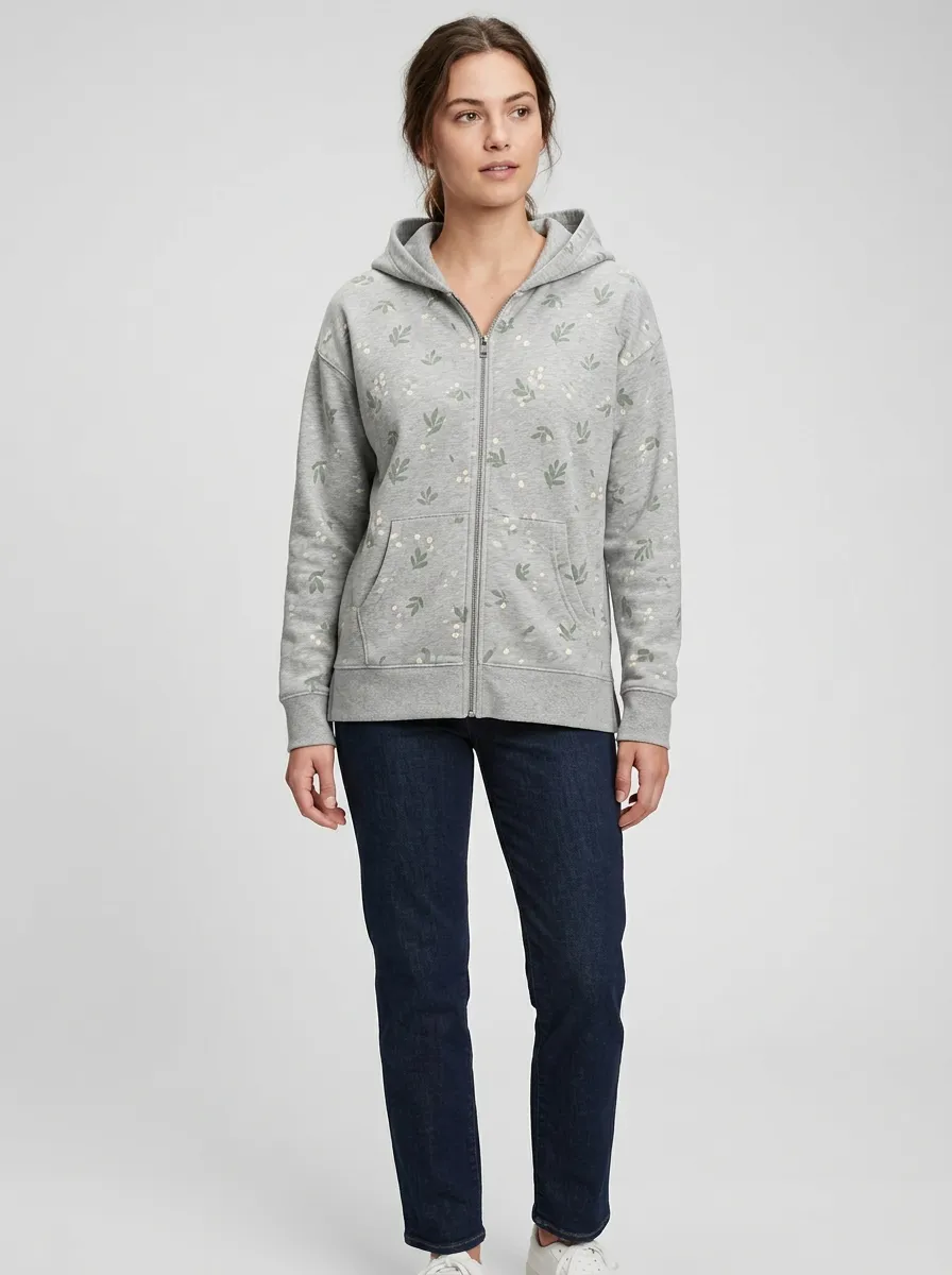 Women's Botanical Floral Leaf Nature Inspired Graphic Hoodie