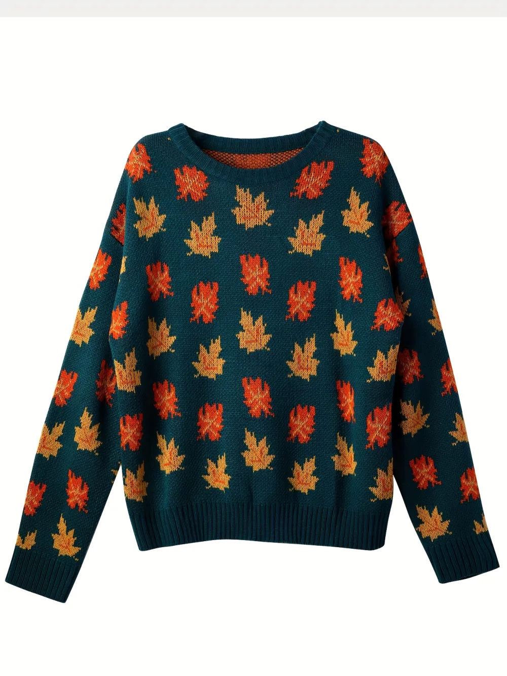Maple Leaf Pattern Crew Neck Sweater Casual