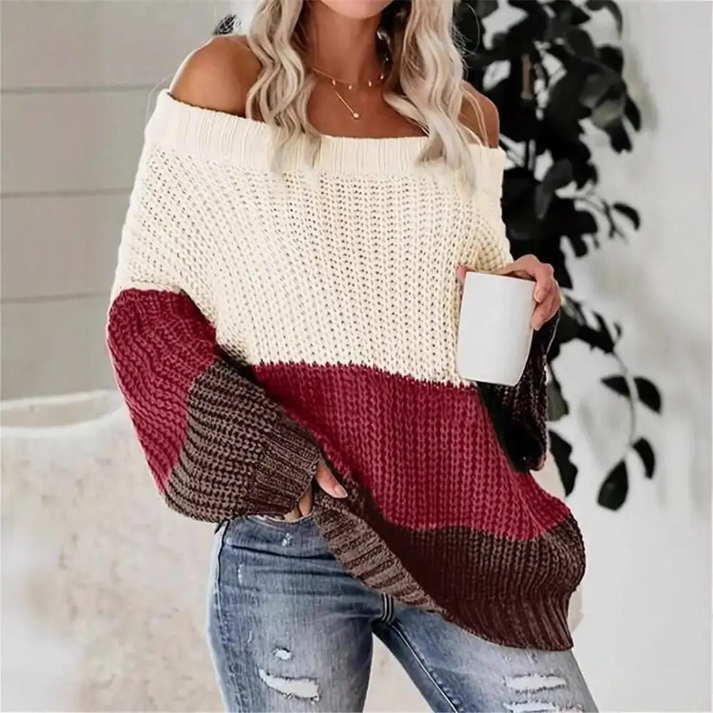 Women's Knit Colorblock Off-Shoulder Sweater