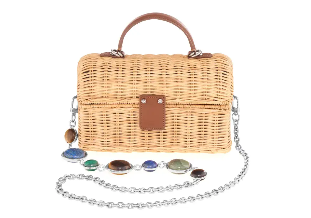 Textured Stone Accent Woven Basket Top Handle Bag