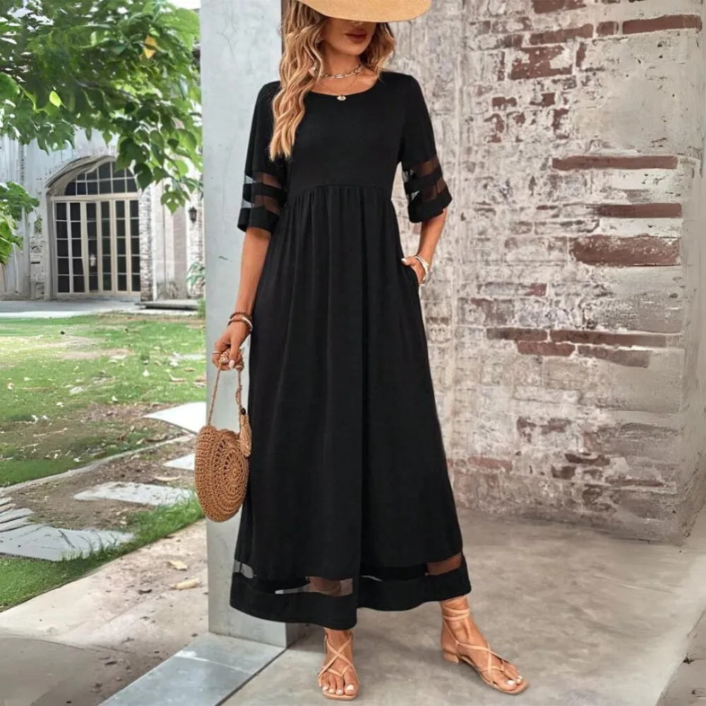  Refined Mesh Detail Maxi Dress