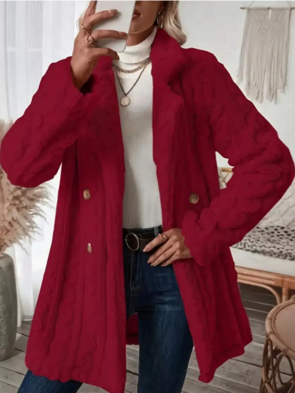 Cozy Faux Shearling Double-breasted Outerwear