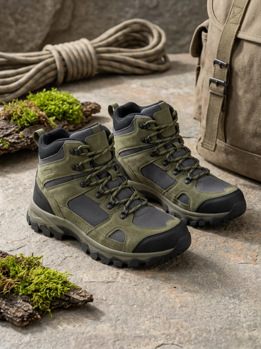 Unisex Outdoor Hiking Adventure Olive Green Printed Boots