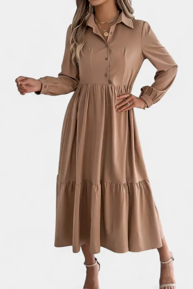 Shirt-Style Long-Sleeve Maxi Dress