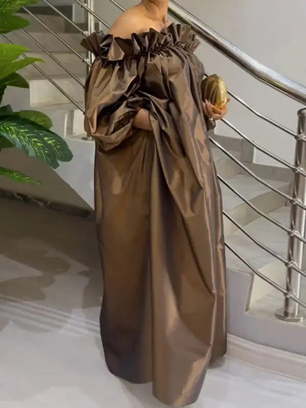 Puff Pleated Maxi Dress