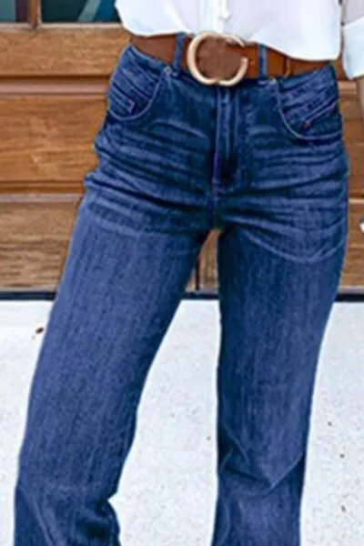 Contoured Flare Leg Pocketed Denim Jeans