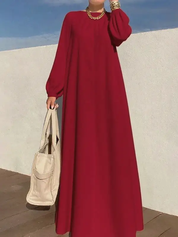 Zipper Pleated Long Neck Maxi Dress