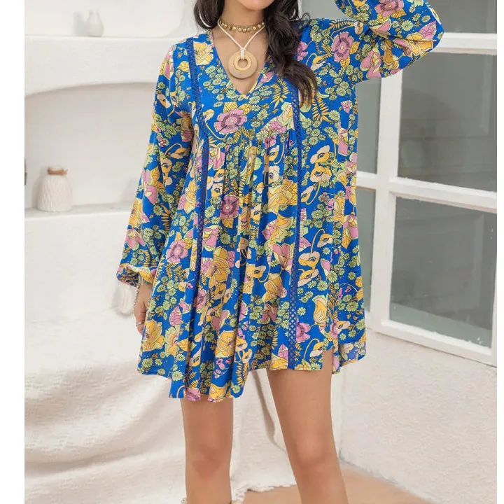 Soft Everyday V-Neck Balloon Sleeve Mini Dress