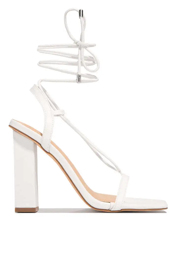 Square Toe Lace Up Crystal Detail Strappy High Heels