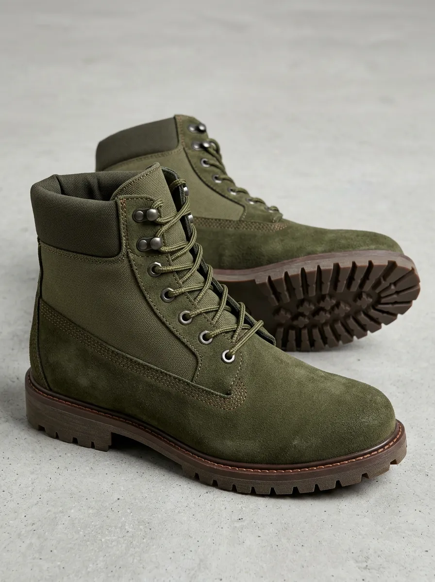 Unisex Suede Canvas Lace-Up Work Boots