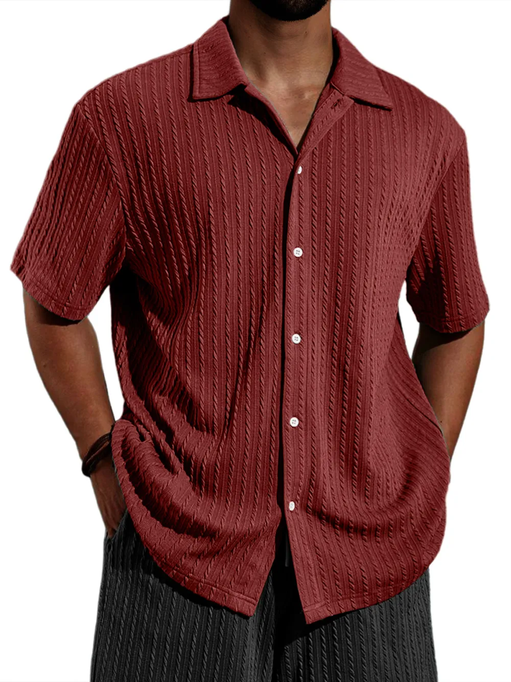 Jacquard Open Collar Shirt