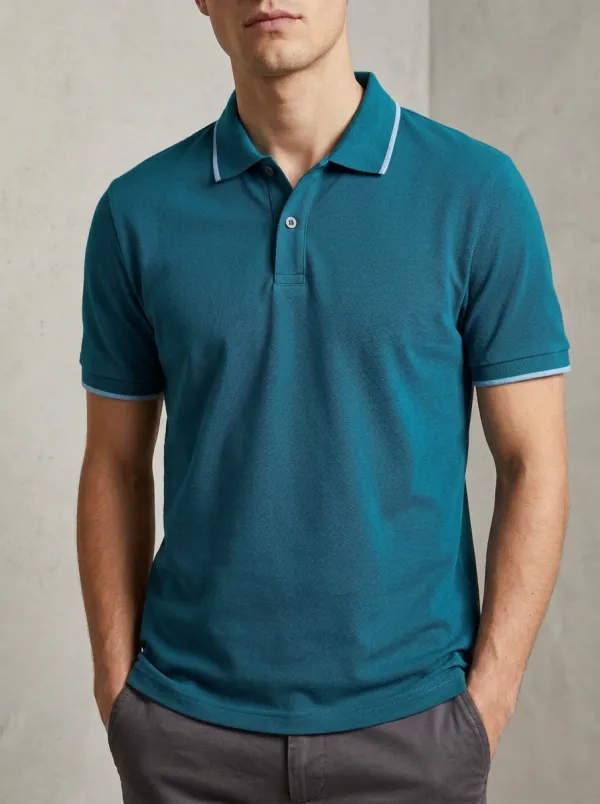 Men's Casual Grey Contrast Trim Printed Polo Shirt