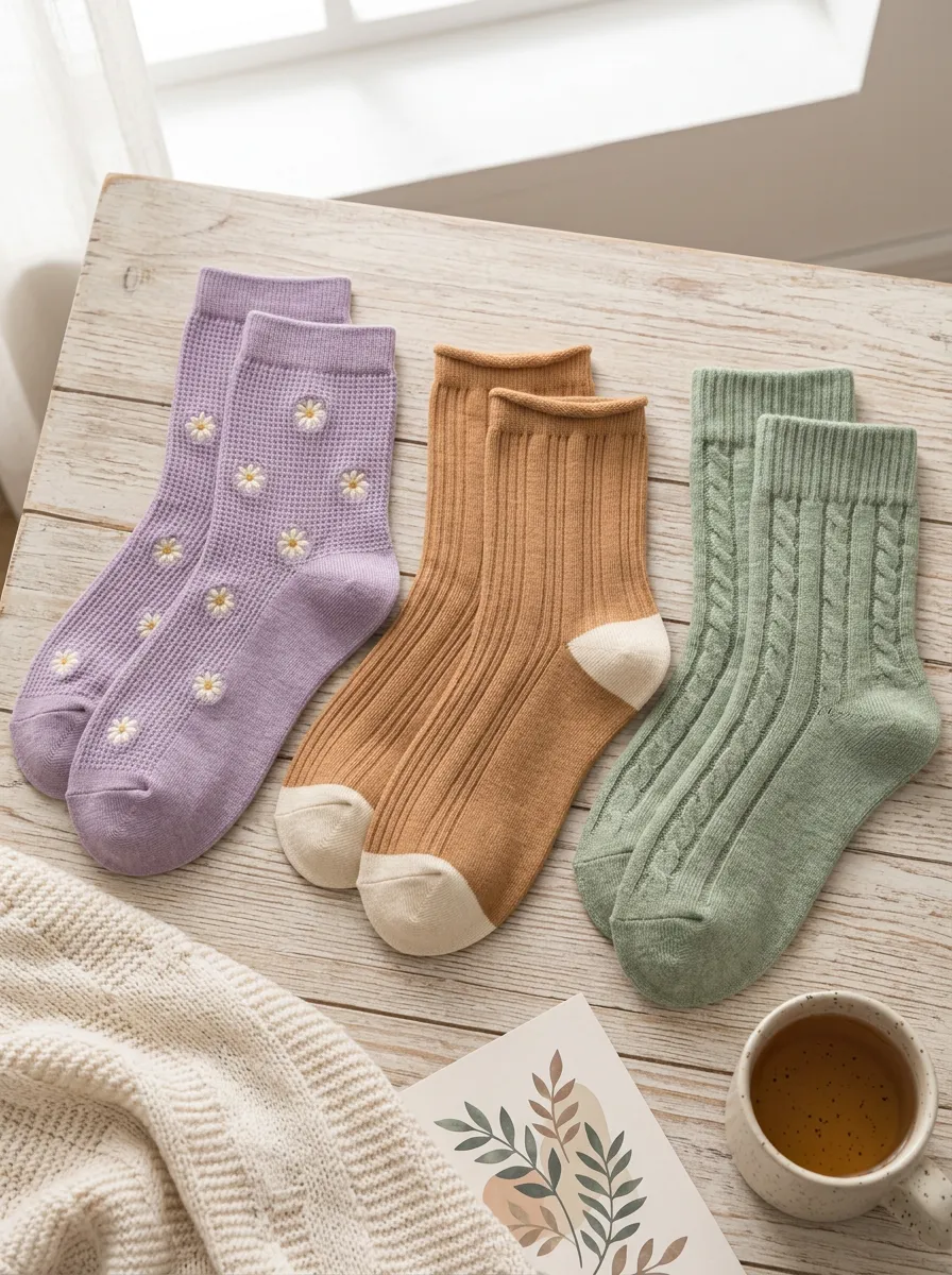 Women's Daisy Floral Cable Knit Printed Socks 3-Pack