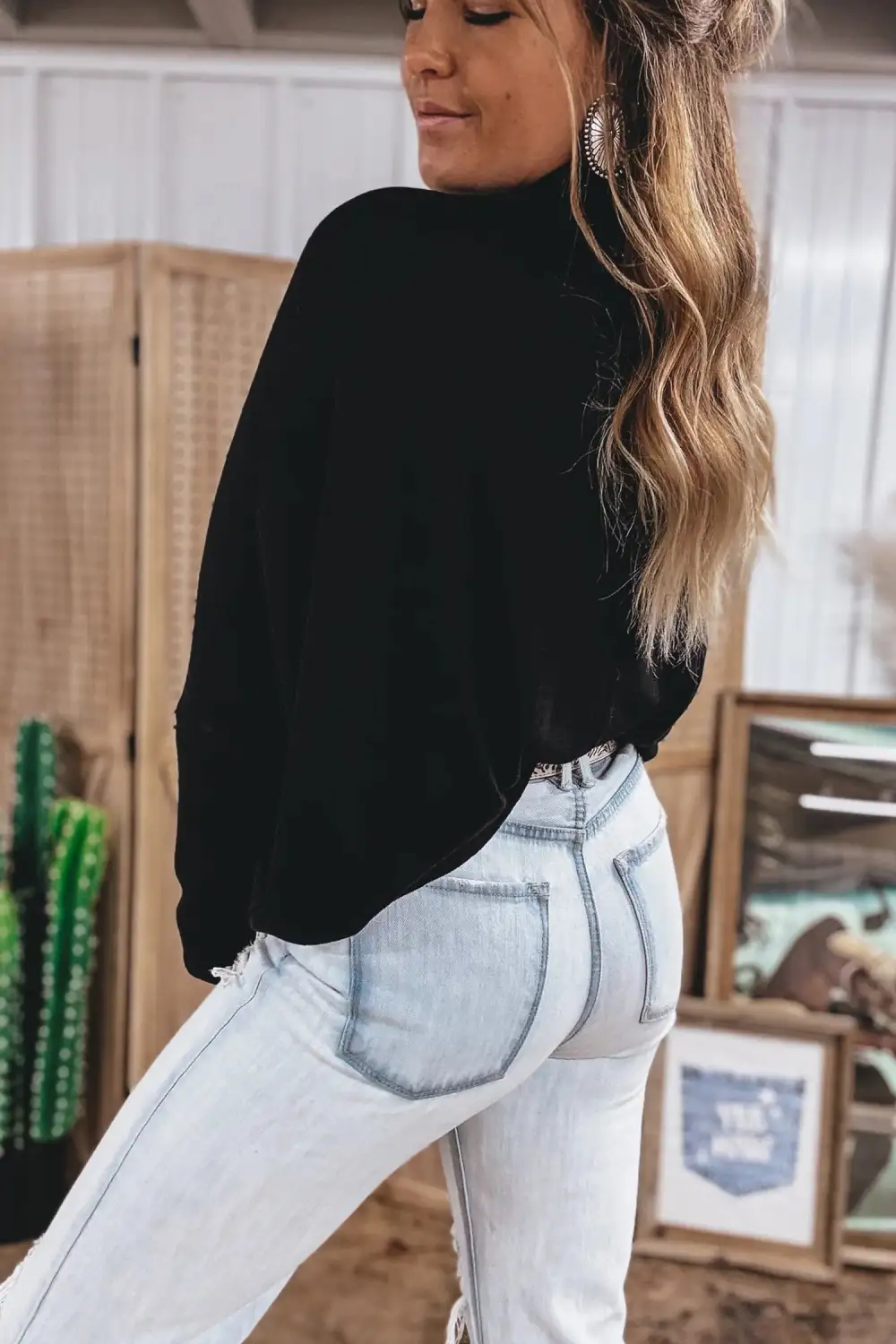 Solid Relaxed Viscose Blend Long Sleeve Top
