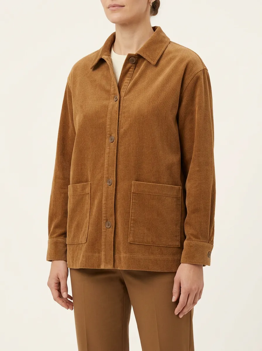 Women's Tobacco Corduroy Button-Down Shirt Jacket