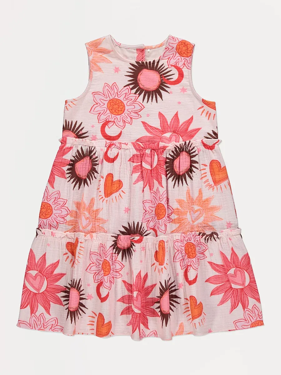 Cream Floral Woven Sleeveless Dress