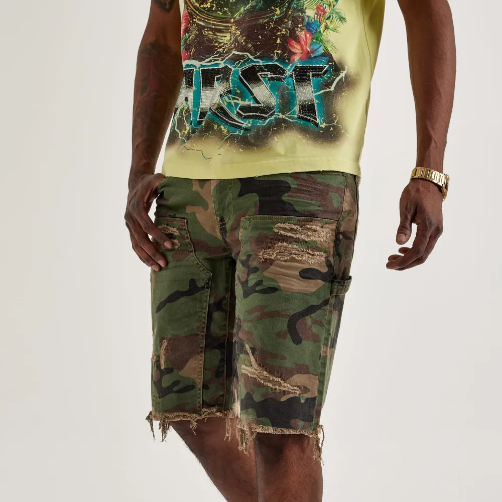 Denim Distressed Carpenter Shorts