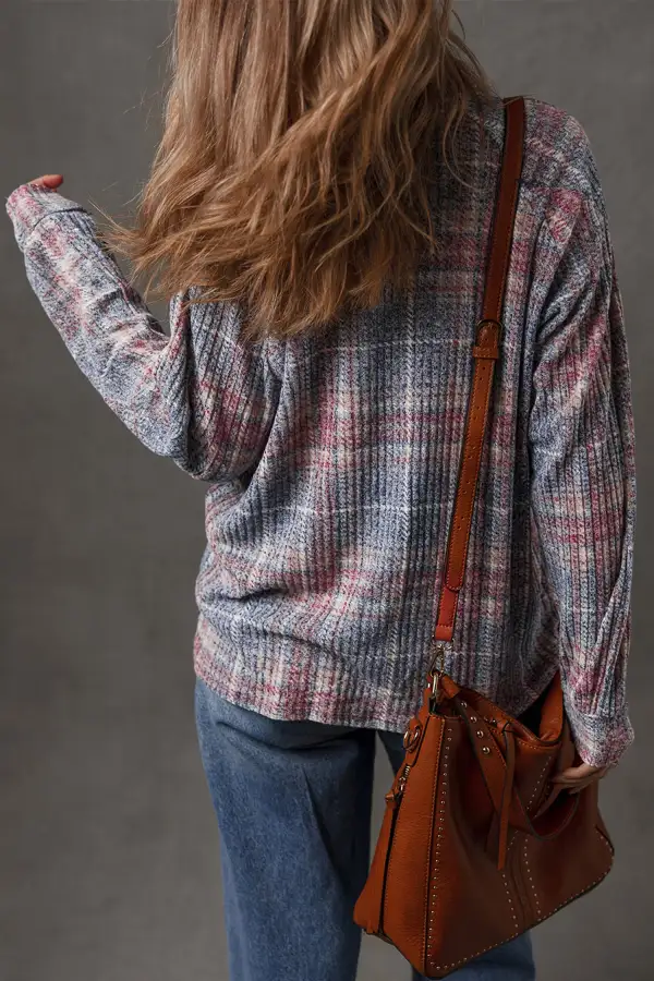 Women's Plaid Textured Pocket Blouse