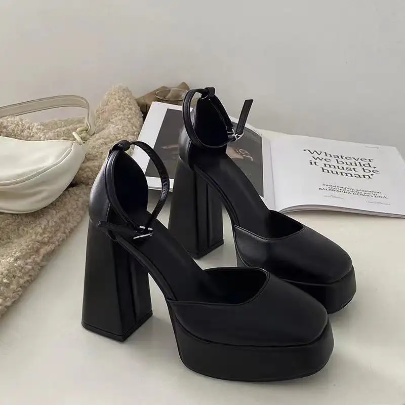 Buckle Strap Thick Sole Low Heel Shoes