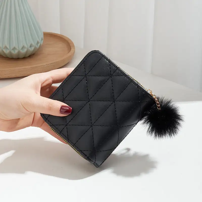 Compact Faux Leather Quilted Zip Wallet Clutch