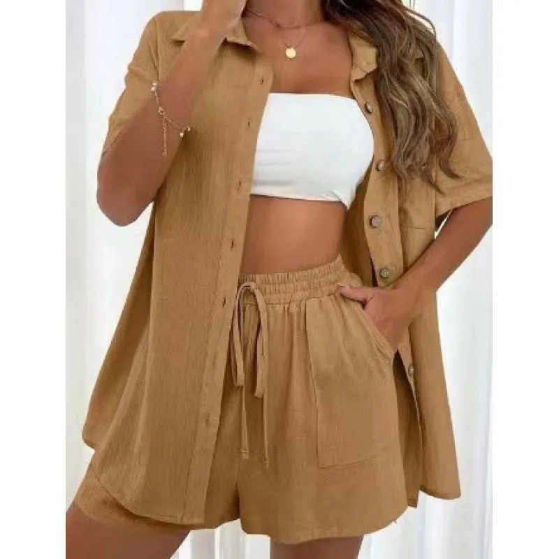 Loose Fit Short Sleeve Shirt Shorts Set