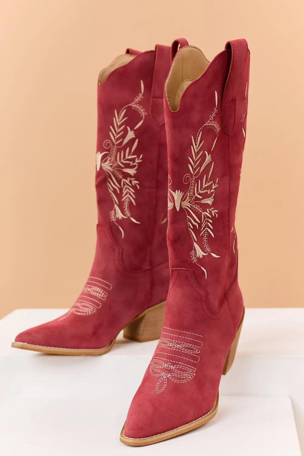 Ruby Faux Suede Floral Embroidered Western Boots