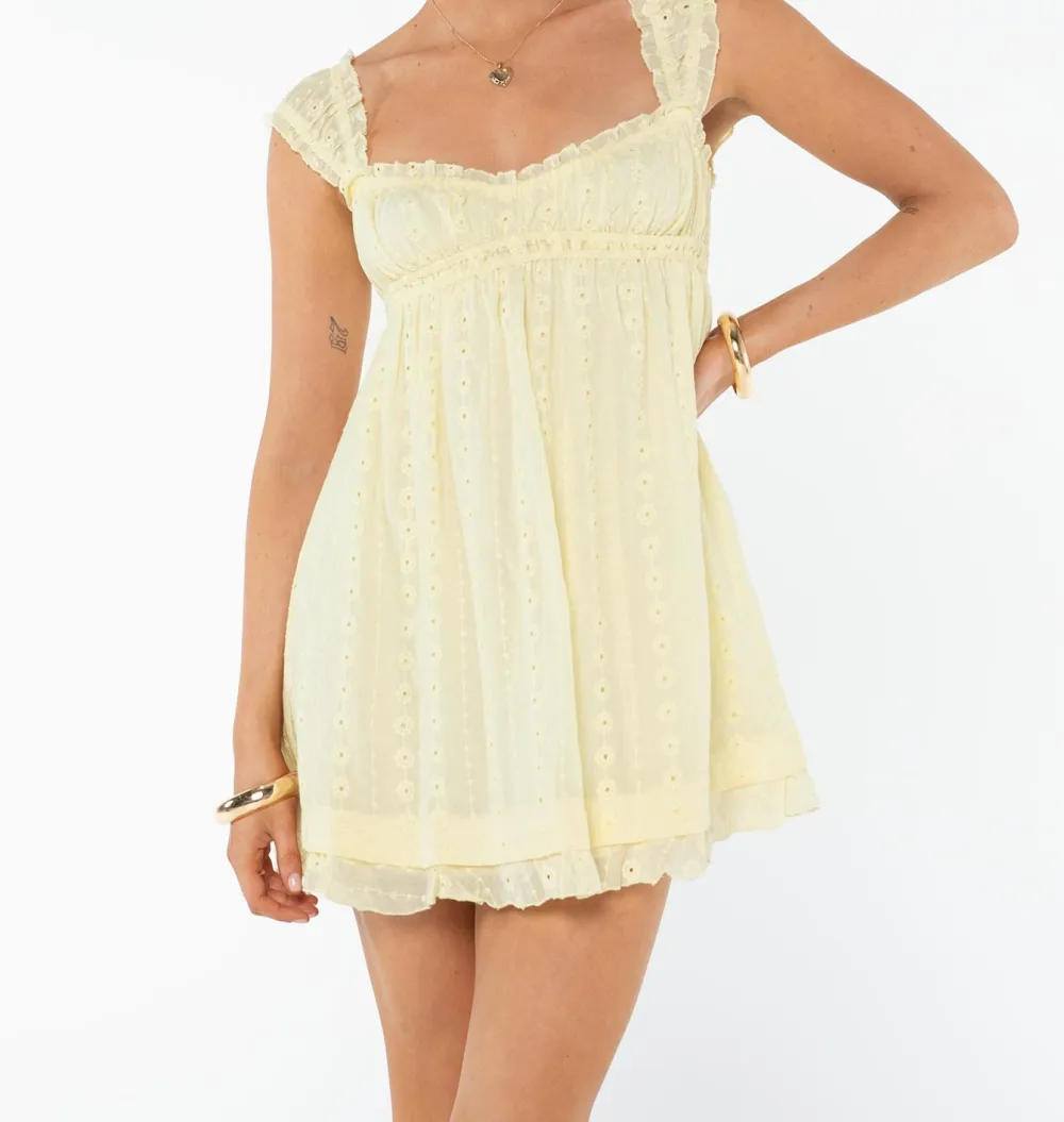Yellow Eyelet Frill Mini Dress