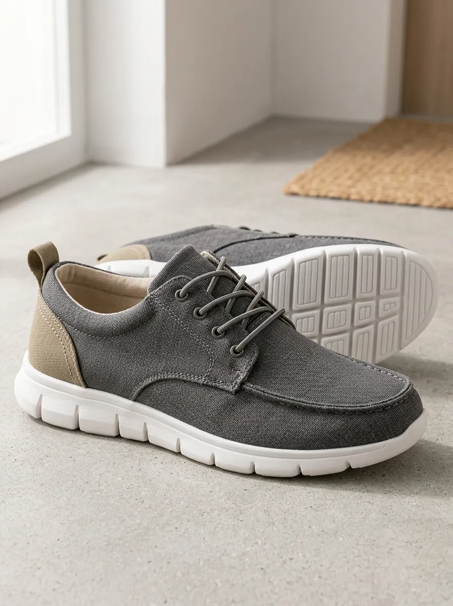 Men's Clean Casual Two-Tone Patterned Canvas Shoes