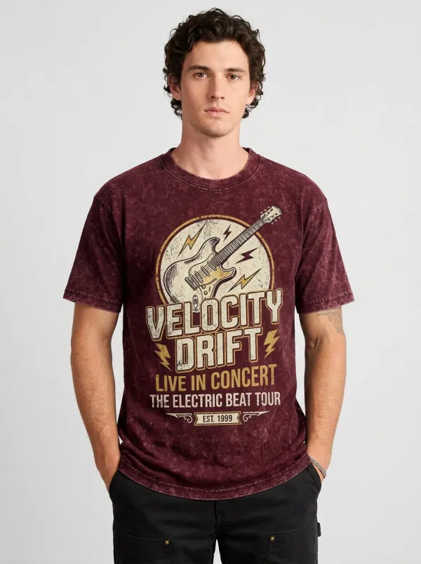 Men's Rock Music Lover Electric Guitar Velocity Drift Printed T-shirt