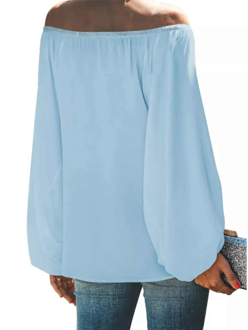 Shoulder Balloon Sleeve Blouse Plus