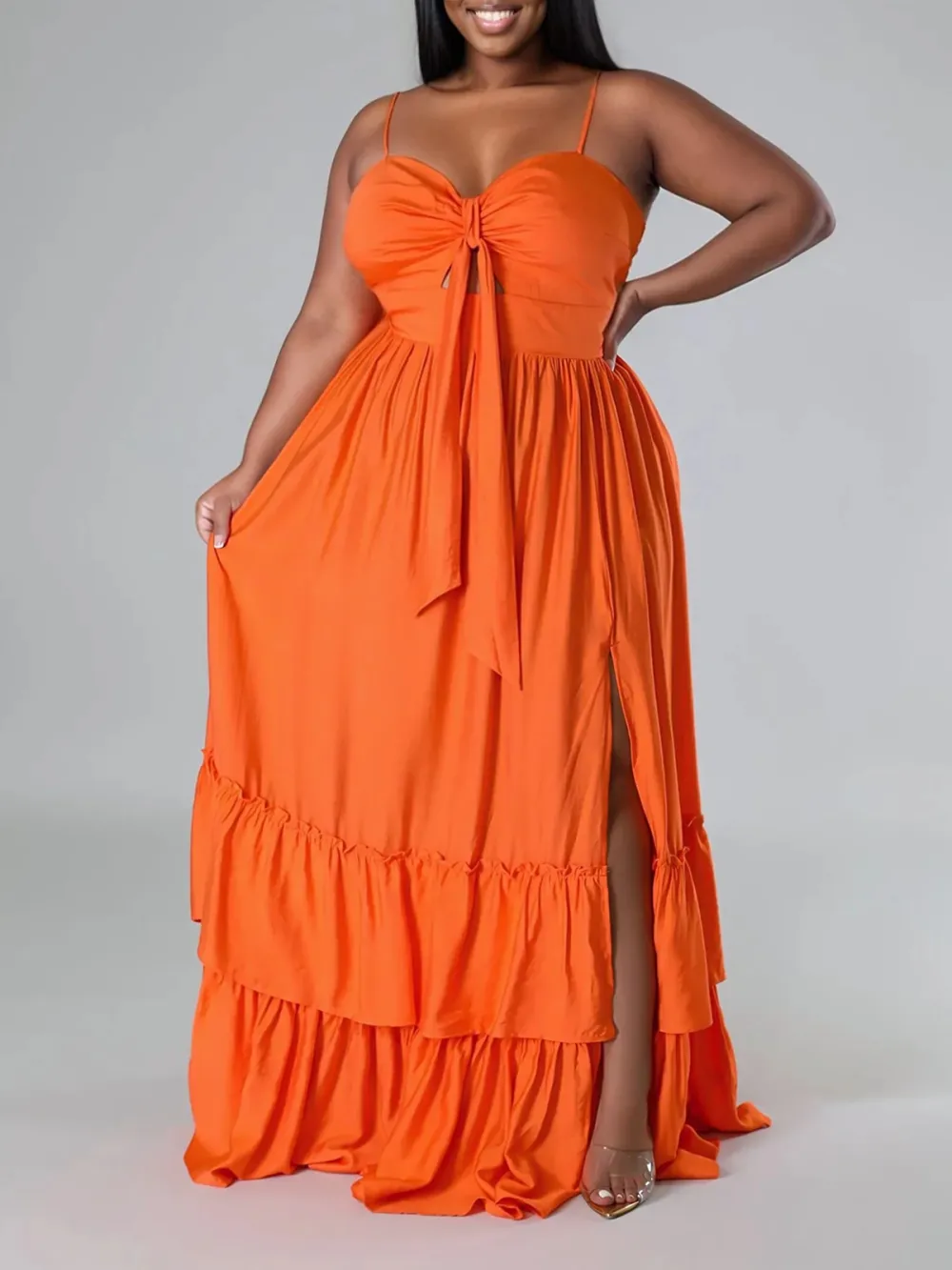 Strapless Plain Slit Dress