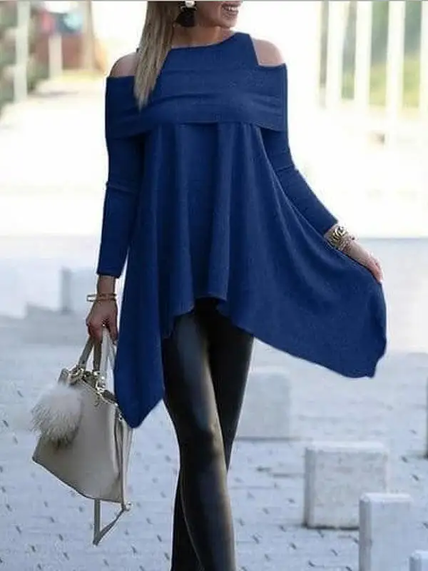 Minimal Asymmetric Relaxed Cutout Cold Shoulder T-Shirt