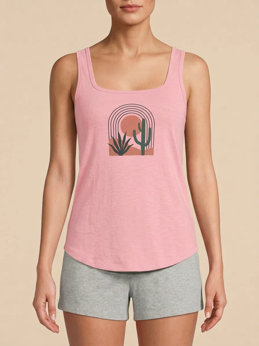 Western Cactus Sunset Sun Built-In Bra Tank Top