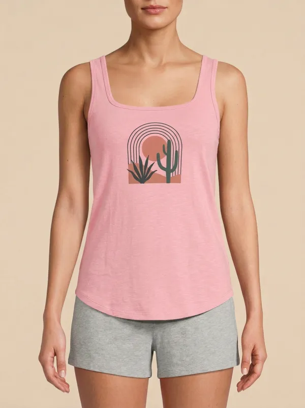 Western Cactus Sunset Sun Built-In Bra Tank Top