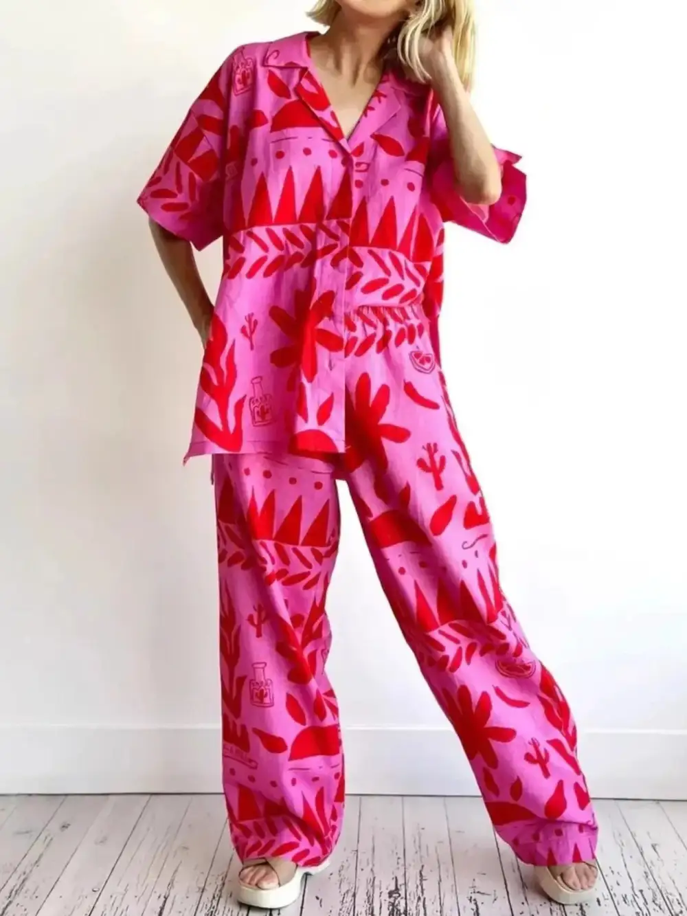 Easygoing Button Front Printed Jumpsuit