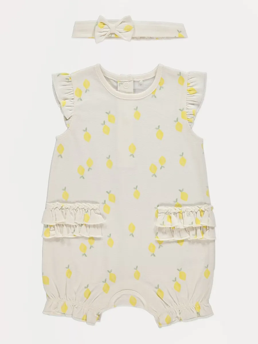 Neutral Lemon Romper and Headband Outfit