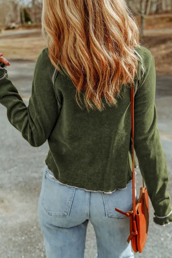 Textured Round Neck Long Sleeve Women's Top
