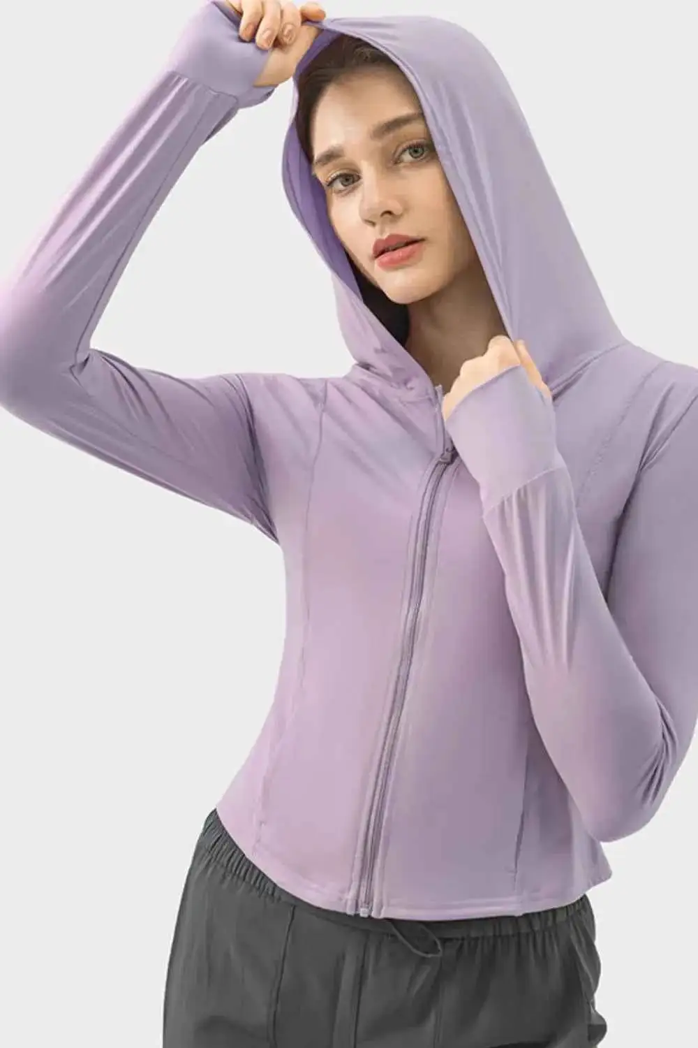Pocketed Zip-Up Hooded Long Sleeve Active Outerwear