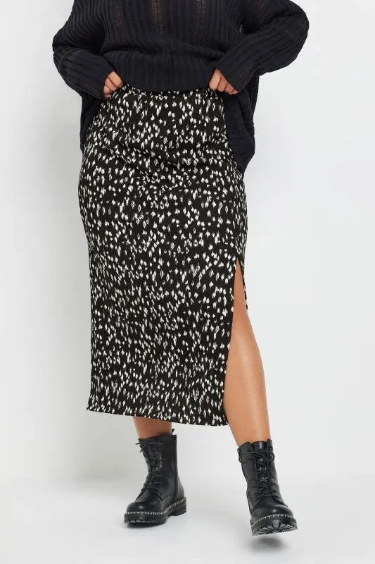 Black Abstract Print Textured Midaxi Skirt
