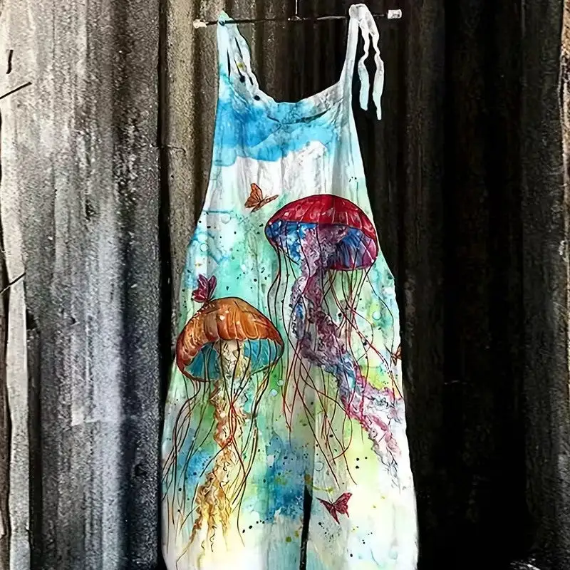 Women' Fun Print Wide-Leg Suspender Overalls